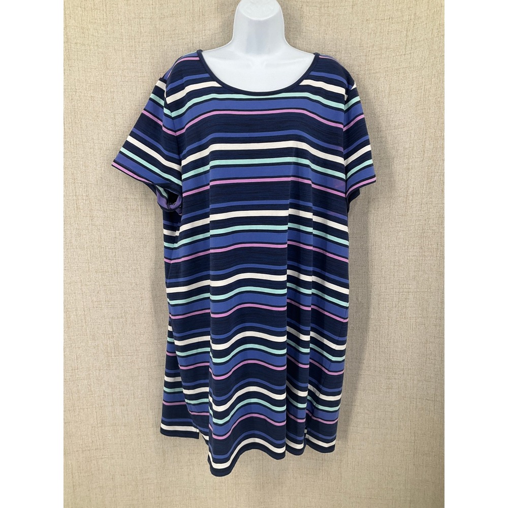 T by Talbots T-Shirt Dress Womens 3X Blue Striped Cotton Blend Back Cutout Tie